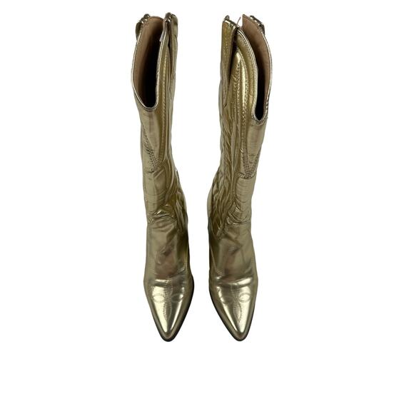 Boohoo - Metallic Knee high Western Cowboy Boots in Gold - Picture 3 of 6